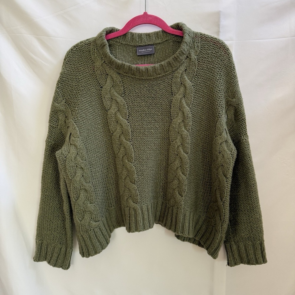 Wooden Ships Sweater Women's XS Olive Green Mohair Wool Oversized Cable Knit